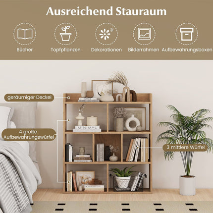 7-Cube Bookshelf, 80x20x90 cm, Natural Wood Finish