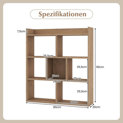 7-Cube Bookshelf, 80x20x90 cm, Natural Wood Finish