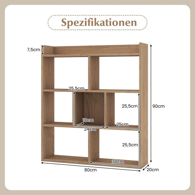 7-Cube Bookshelf, 80x20x90 cm, Natural Wood Finish
