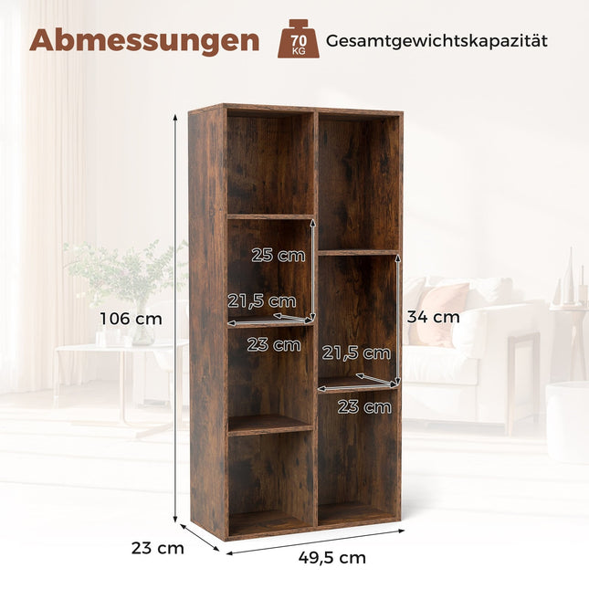 7-Würfel-Bücherregal, vertikal oder horizontal, Rustikales Braun