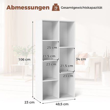 7-Cube Bookshelf, White, Vertical or Horizontal, 49.5x23x106 cm