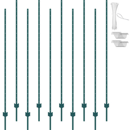 7 Ft U-Channel Steel Fence Posts, 10 Pack, Green
