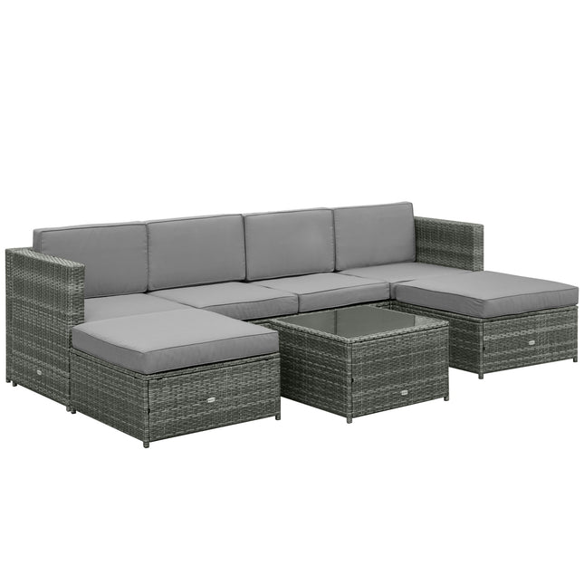 Gartenmöbel aus Polyrattan mit Hocker, grau