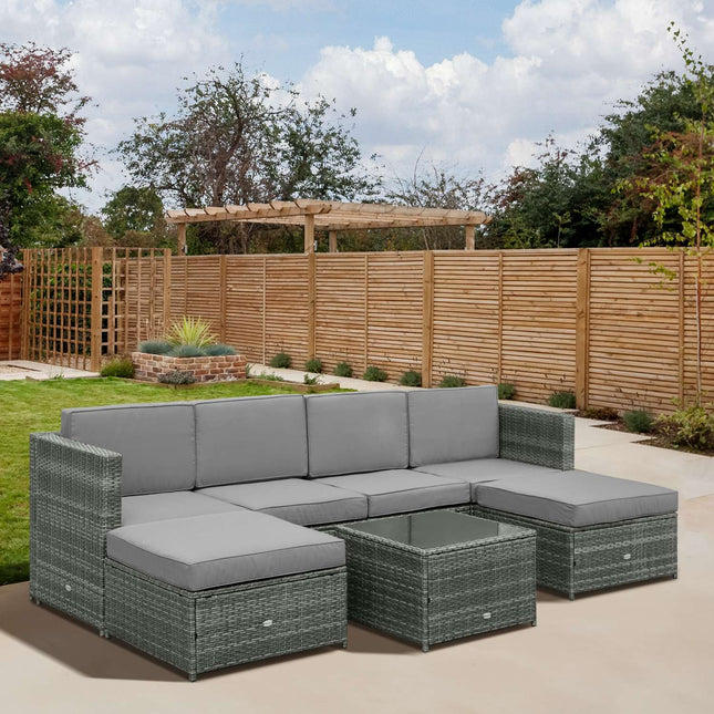 Gartenmöbel aus Polyrattan mit Hocker, grau