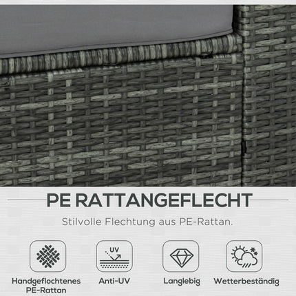 Gartenmöbel aus Polyrattan mit Hocker, grau
