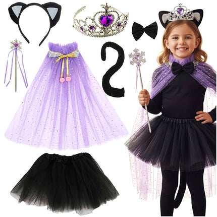 7-Piece Black Cat Costume for Kids, Ages 3-10