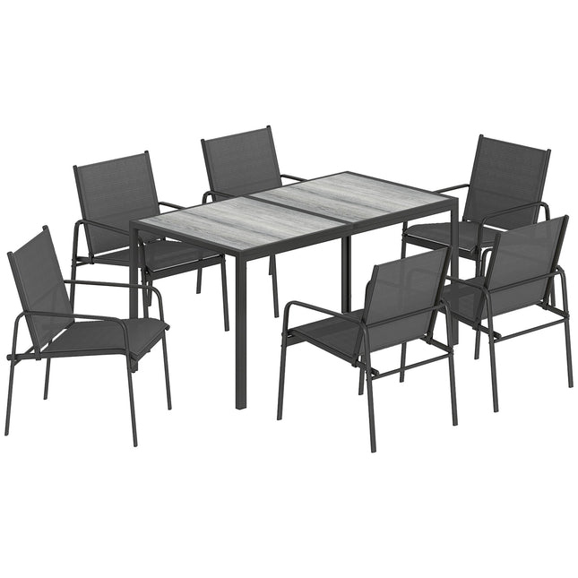 7-teiliges Outdoor-Esszimmer-Set, rechteckiger Tisch und 6 Stühle