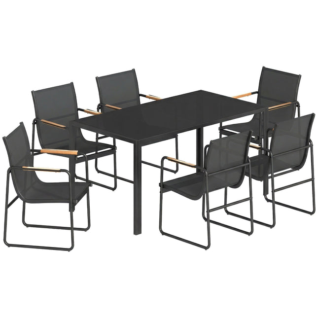 7-teiliges Outdoor-Esszimmer-Set, Stahlgestell, Netzstühle