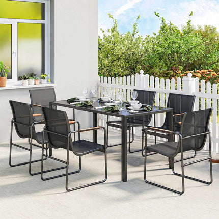 7-teiliges Outdoor-Esszimmer-Set, Stahlgestell, Netzstühle