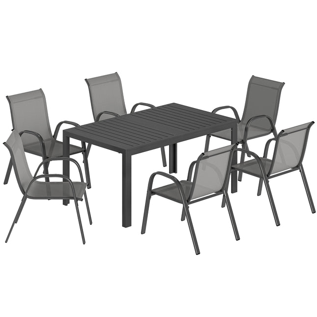 7-teiliges Gartenmöbel-Set, stapelbare Stühle, Stahlrahmen