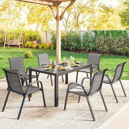 7-teiliges Gartenmöbel-Set, stapelbare Stühle, Stahlrahmen