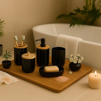 7-Piece Plastic & Bamboo Bathroom Accessories Set