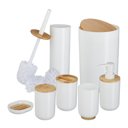 7-teiliges Bad-Accessoires-Set aus Kunststoff und Bambus
