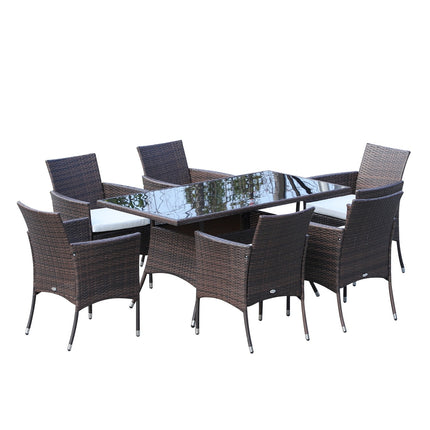 7-teiliges Garten-Essgruppe aus braunem Polyrattan mit Auflagen
