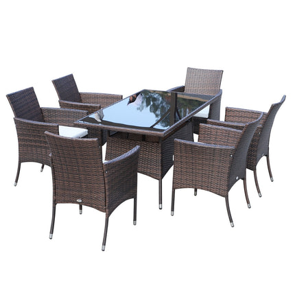 7-teiliges Garten-Essgruppe aus braunem Polyrattan mit Auflagen