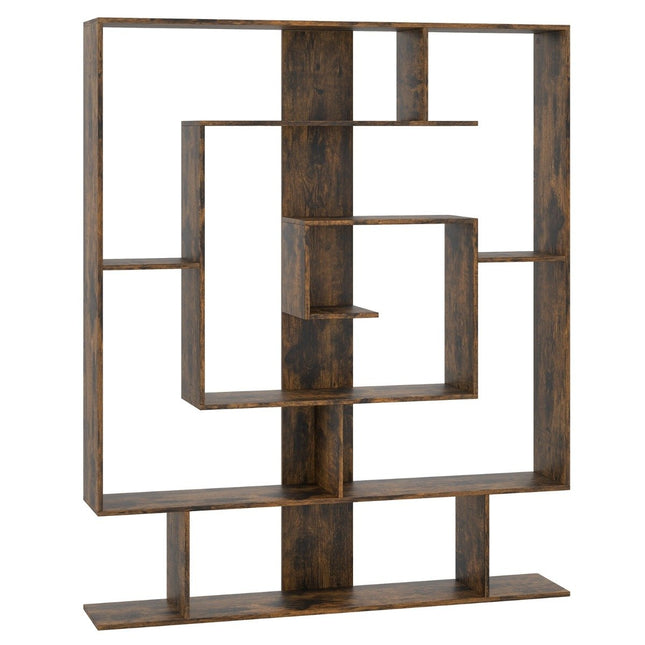 7-stöckiges Bücherregal, geometrisches Design, Rustikales Braun
