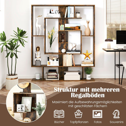 7-stöckiges Bücherregal, geometrisches Design, Rustikales Braun