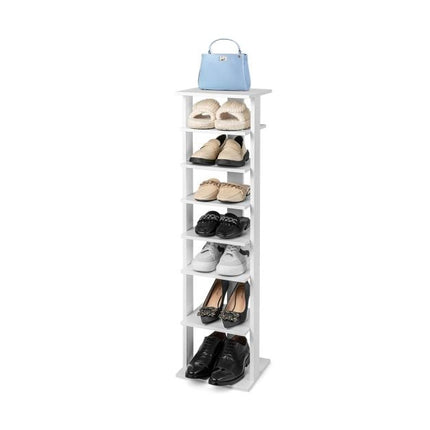 7-stöckiges schmales vertikales Schuhregal, Holzwerkstoff, Weiß