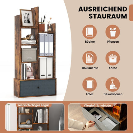 7-Tier Open Bookshelf with Drawer, 53x24x118 cm, Brown