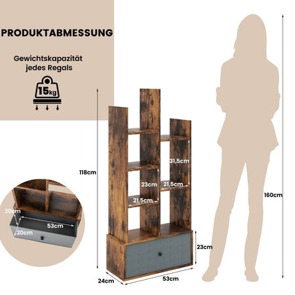 7-Tier Open Bookshelf with Drawer, 53x24x118 cm, Brown