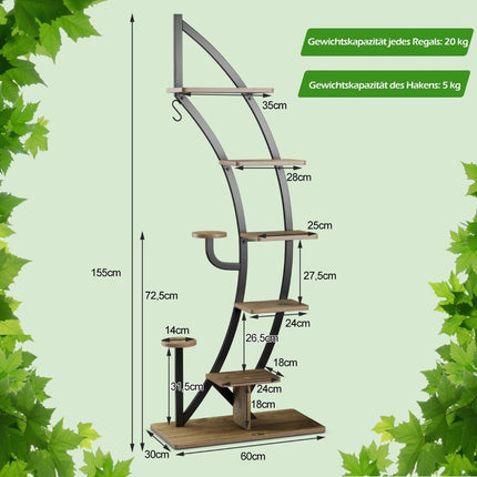 7 Tier Tall Metal Plant Stand Curved Crescent Ladder Plant Shelf