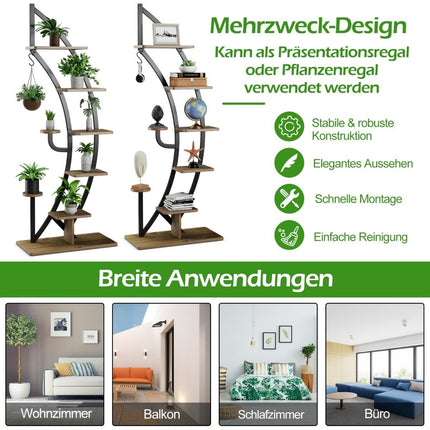 7 Tier Tall Metal Plant Stand Curved Crescent Ladder Plant Shelf