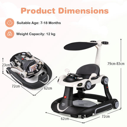 7-in-1 verstellbarer Baby-Walker mit Verdeck und Aktivitätszentrum