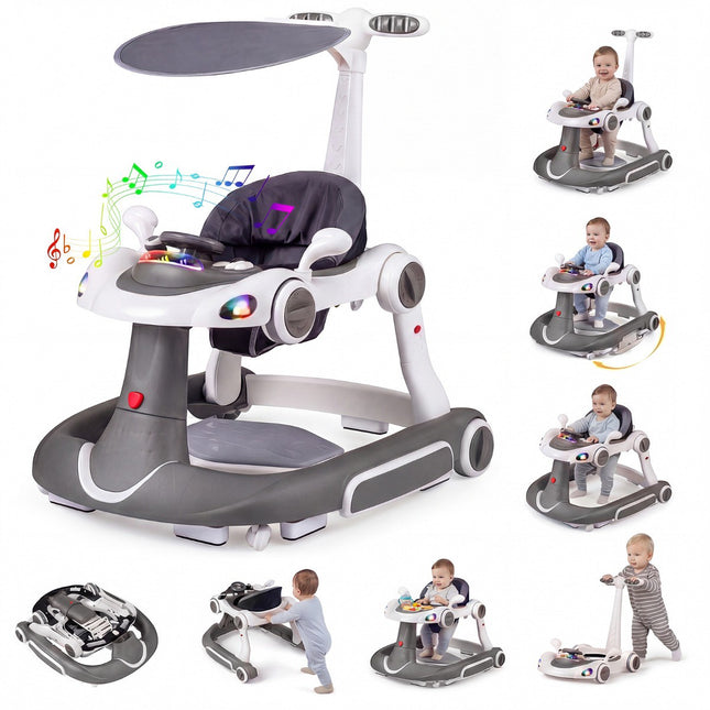 7-in-1 verstellbarer Baby-Lauflernwagen mit Verdeck und Spielcenter