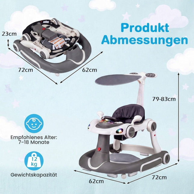 7-in-1 verstellbarer Baby-Lauflernwagen mit Verdeck und Spielcenter