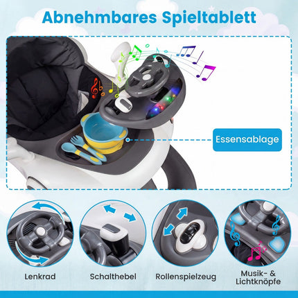 7-in-1 Adjustable Baby Walker with Canopy and Activity Center