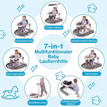 7-in-1 Adjustable Baby Walker with Canopy and Activity Center