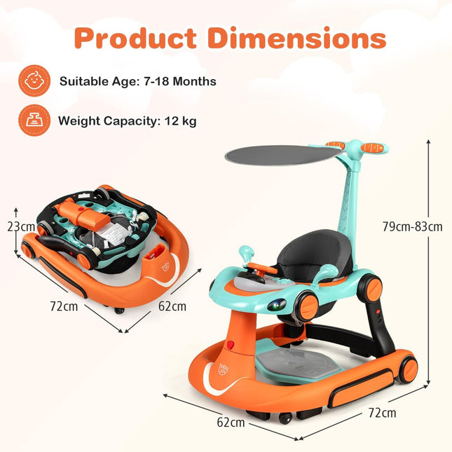 7-in-1 verstellbarer Babywalker mit Verdeck und Geschwindigkeitskontrolle