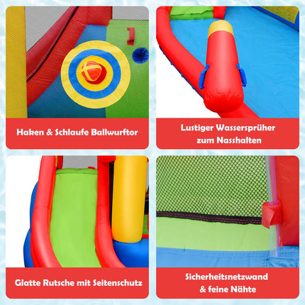 7-in-1 Hüpfburg mit 740-W-Gebläse, aufblasbare Wasserrutsche für den Außenbereich, 410 x 385 x 220 cm
