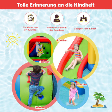 7-in-1 Hüpfburg mit 740-W-Gebläse, aufblasbare Wasserrutsche für den Außenbereich, 410 x 385 x 220 cm