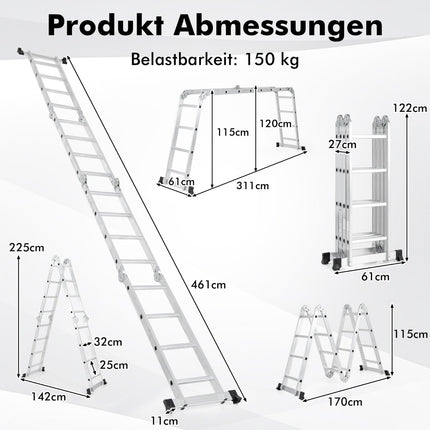 7-in-1 Multi-Purpose Ladder, 4.6m, Non-Slip, 150kg Capacity