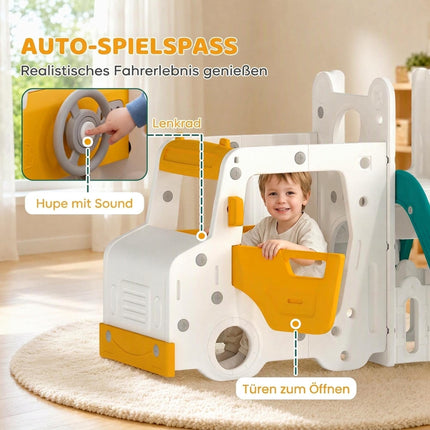 7-in-1 Toddler Slide and Swing Set with Car and Crawl Tunnel, 1–4 Years, White
