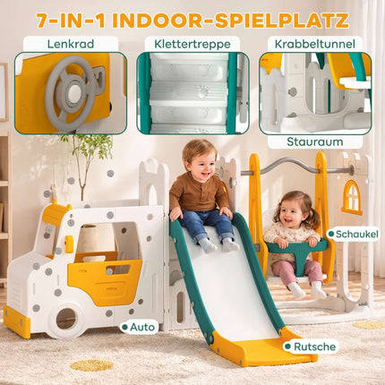 7-in-1 Toddler Slide and Swing Set with Car and Crawl Tunnel, 1–4 Years, White