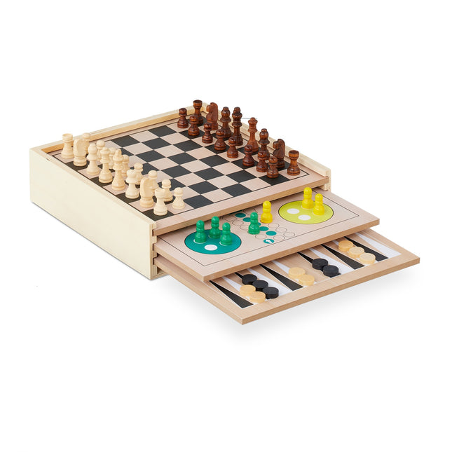 7-in-1 houten bordspelset - compact ontwerp