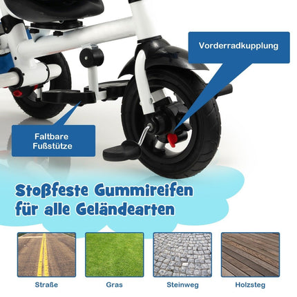 7 in 1 Kinderdreirad mit umkehrbarem Sitz &amp; verstellbarem Verdeck &amp; Schiebegriff Laufrad Blau