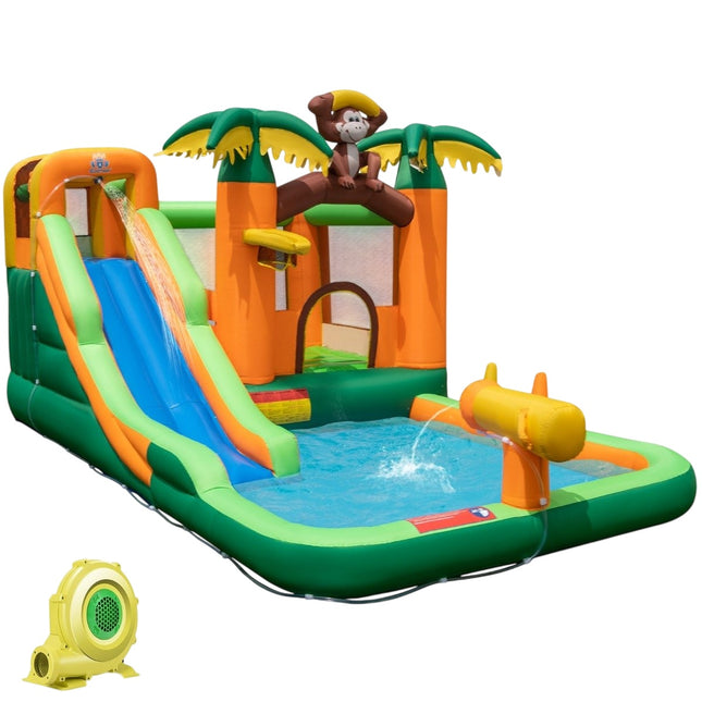 7-in-1 tropisch waterpark met glijbaan, basketbalring en waterpistool met 680W-blazer