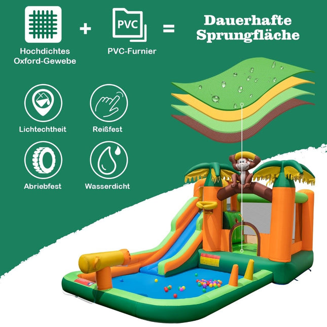 7-in-1 tropisch waterpark met glijbaan, basketbalring en waterpistool met 680W-blazer