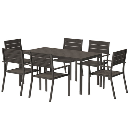 7-teiliges Esszimmer-Set für 6 Personen, Esstisch mit 6 Stühlen, Ausziehtisch, dunkelbraun