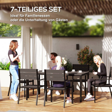 7-teiliges Esszimmer-Set für 6 Personen, Esstisch mit 6 Stühlen, Ausziehtisch, dunkelbraun
