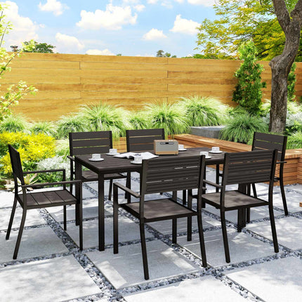 7-teiliges Esszimmer-Set für 6 Personen, Esstisch mit 6 Stühlen, Ausziehtisch, dunkelbraun