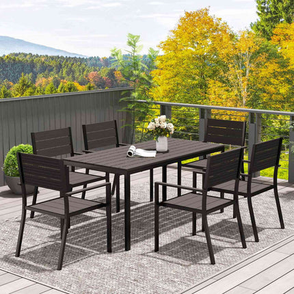 7-teiliges Esszimmer-Set für 6 Personen, Esstisch mit 6 Stühlen, Ausziehtisch, dunkelbraun