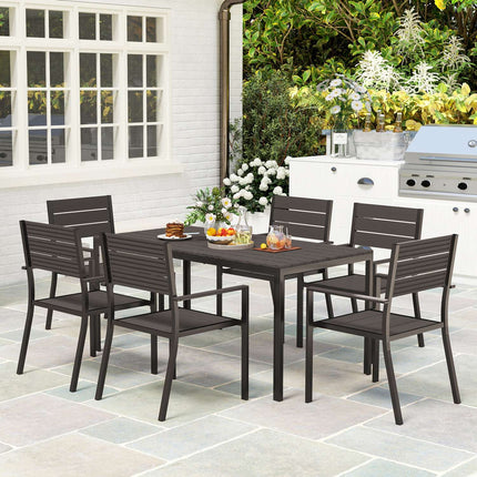 7-teiliges Esszimmer-Set für 6 Personen, Esstisch mit 6 Stühlen, Ausziehtisch, dunkelbraun