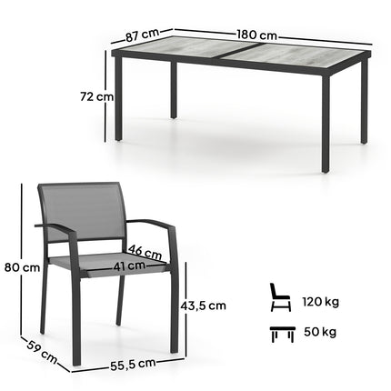 7-teiliges Outdoor-Esszimmer-Set – Stapelbare Stahlstühle