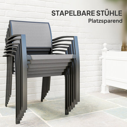 7-teiliges Outdoor-Esszimmer-Set – Stapelbare Stahlstühle
