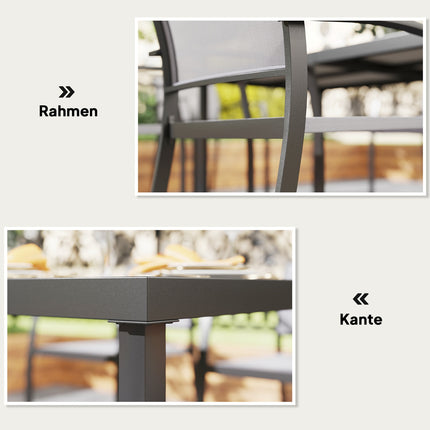 7-teiliges Outdoor-Esszimmer-Set – Stapelbare Stahlstühle