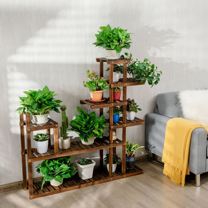 7-tier plant shelf plant stand multifunctional wooden shelf brown 130.5 x 60 x 25 cm